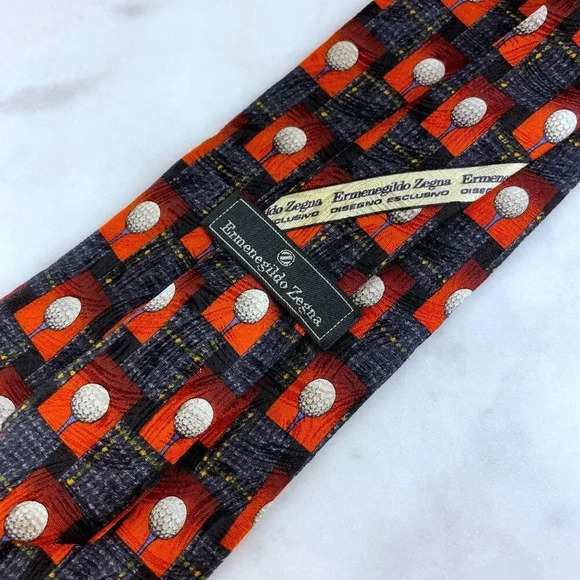 Ermenegildo Zegna 100% Silk Disegno Esclusivo Golf Theme Men Tie, Made in Italy - Picture 2 of 9